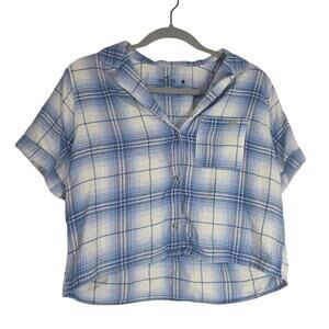 Hollister Co Blue White Plaid Cropped Button Down Shirt Women's Small Y2K Layer